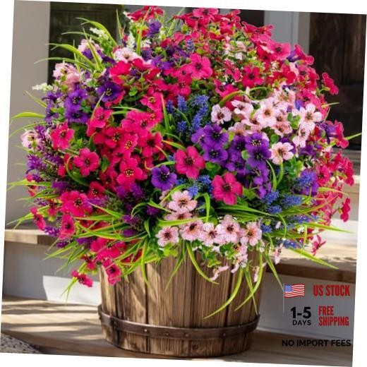 Artificial Flowers for Outdoors, 16 Bundles 14 Mix White Purple Pink Lavander