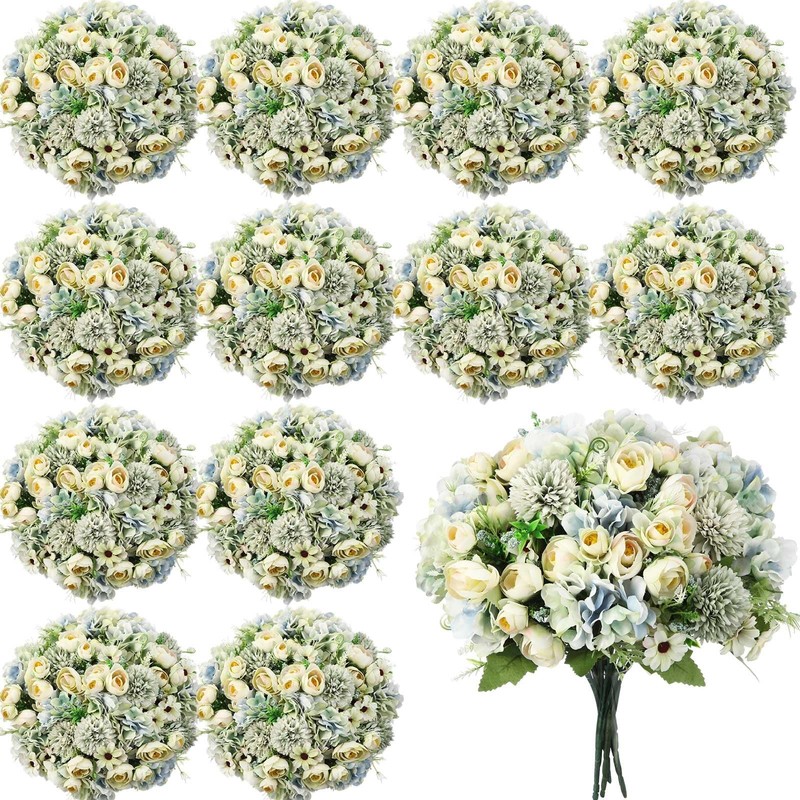 Tigeen 12 Bundles Peonies Artificial Flowers Faux Roses Silk Hydrangea A