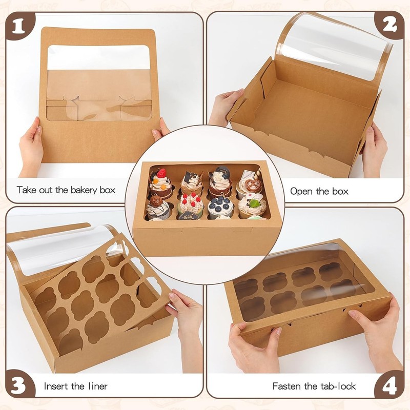 Cupcake Boxes 7 Pack Hold 12 Standard Cupcakes with Window Inserts Bakery Sup... gallery