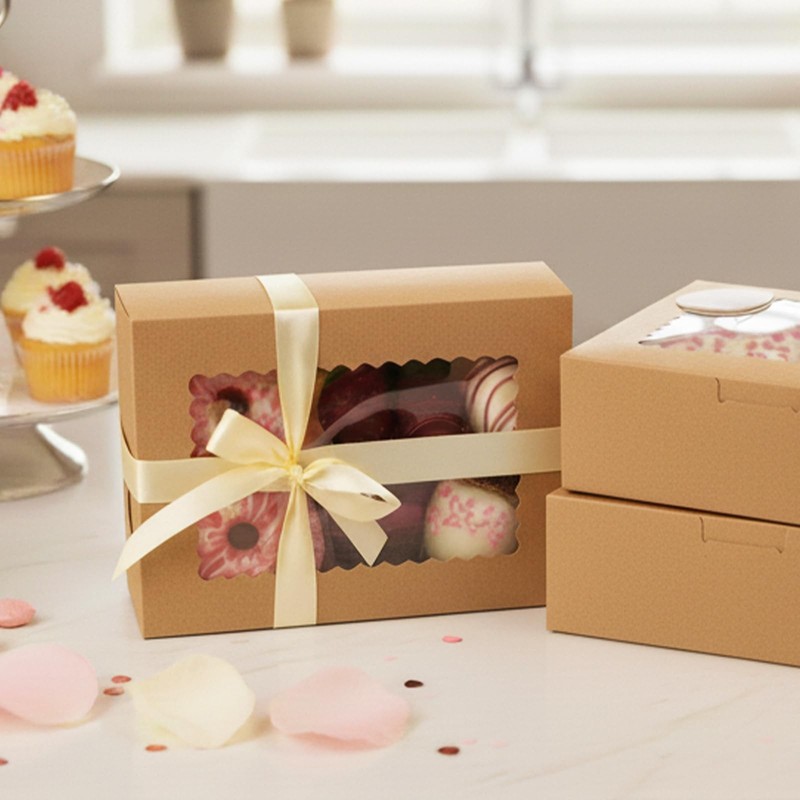 60 Pack Cookie Boxes With Window 8x6x2.5 Inch Bakery Treat Christmas Brown gallery