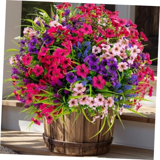 Artificial Flowers for Outdoors, 16 Bundles 14 Mix White Purple Pink Lavander gallery