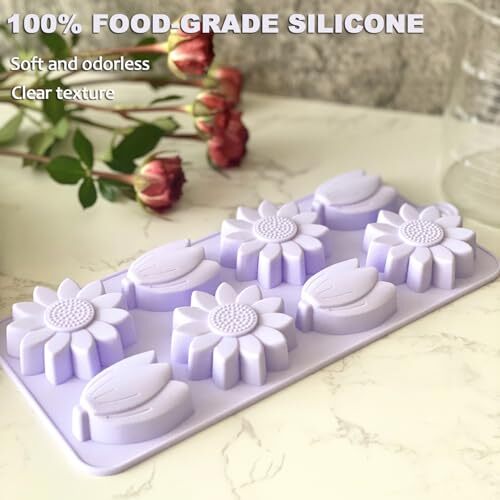 Flower Chocolate Molds 2Pcs SunFlower Ice Cube Silicone Molds Purple tulip mold gallery