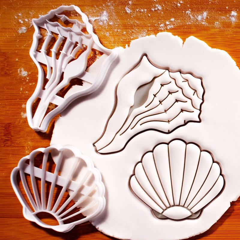 Lightning Whelk & Scallop Shell Cookie Cutters – nautical beach mermaid Seashell