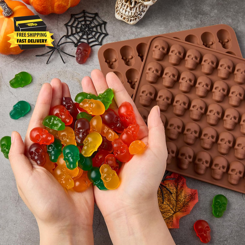2 Pack Skull Gummy Silicone Molds, 40 Cavity Halloween Mini Skeleton Head Candy gallery