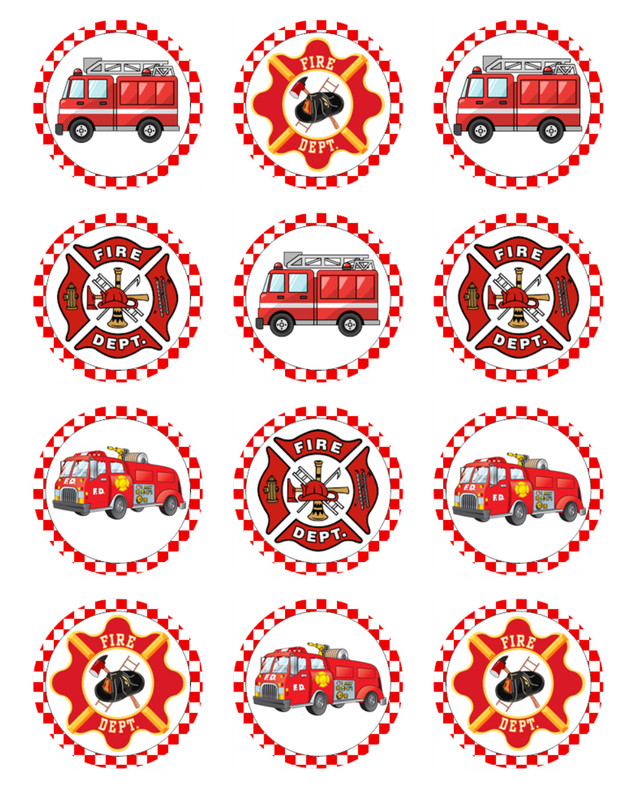Fire Truck Edible Icing Cake & Cupcake Toppers – Firefighter Party Decorations