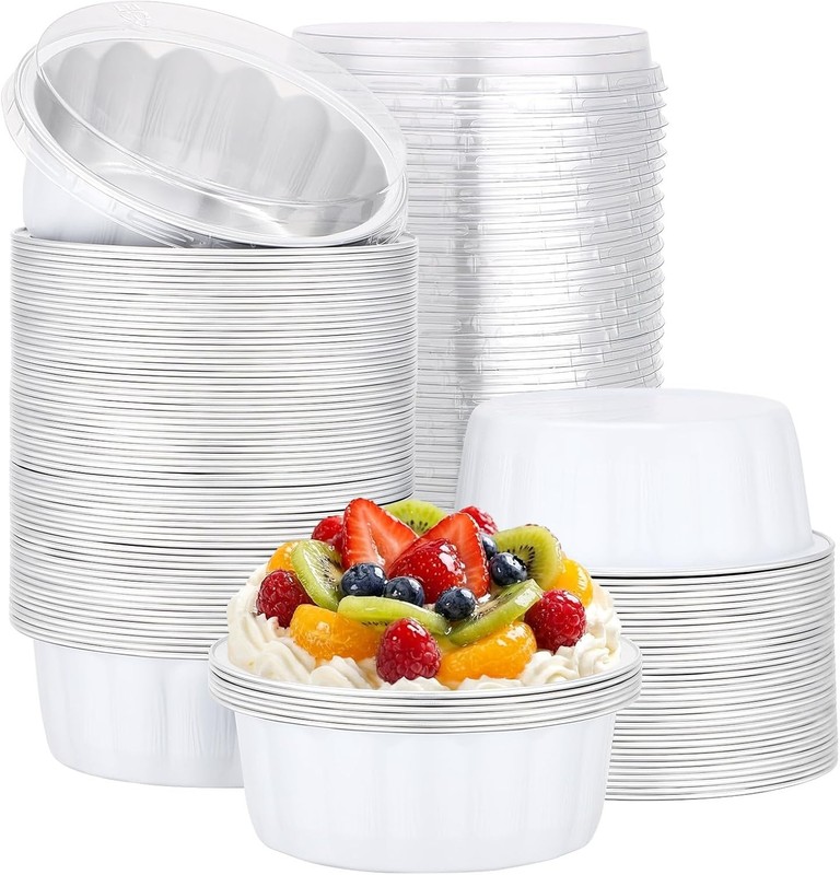 Disposable Ramekins W/ Lids 8 oz 50 Pack Black Gold Aluminum Foil Cups gallery