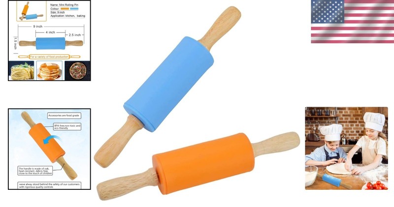 Mini Rolling Pin Set Kids Dough Rollers Kitchen Baking Supplies gallery