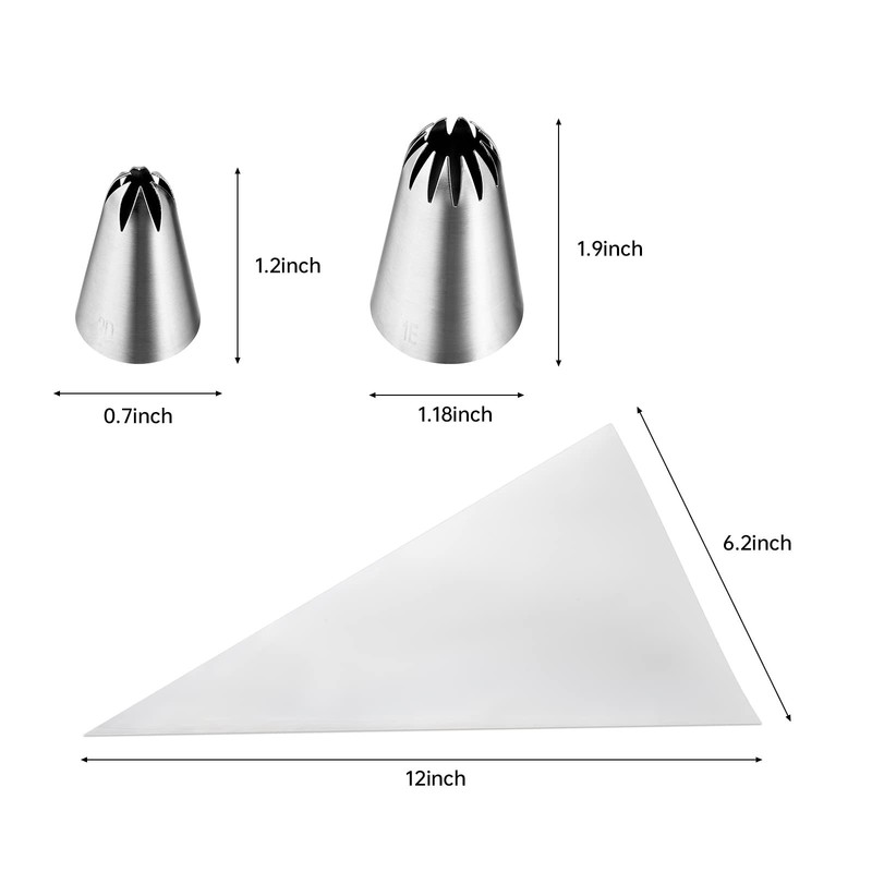Large Cake Deco Tips, 8Pcs Icing Nozzles, 10 Pastry Bags, Silver gallery