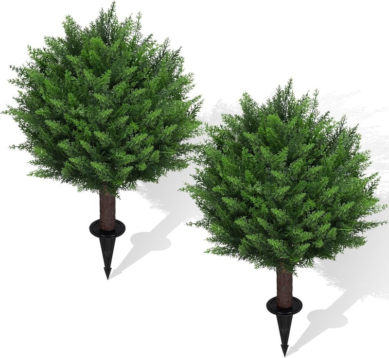 Artificial Set of 2 iary Ball Trees 22″ for Outdoors with Ground