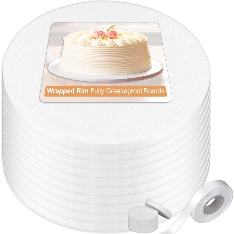Cake Drum 12 Inch (10 Pack) | 1/2″ Thick Cake Rounds | Free Prop Up Tool & Ma…