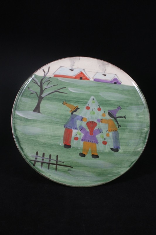 ZRIKE Christmas Winter Frolic Pedestal Cake Stand Hand Painted Italy Sparks