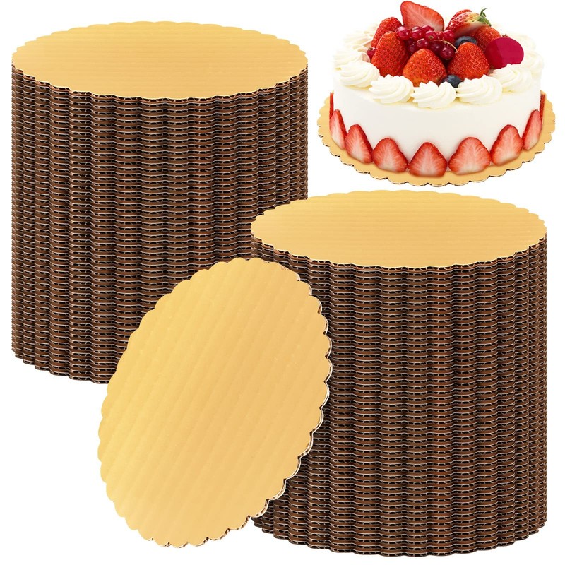 100 Pack Gold Cake Boards Round Cake Base Boards Disposable Plate Scalloped B…
