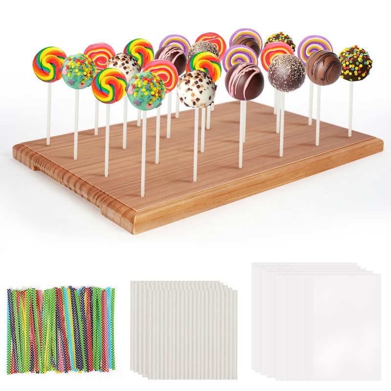 Wooden Cake Pop Stand for Drying, 24 Holes Cake Pop Display Stand with Sticks…