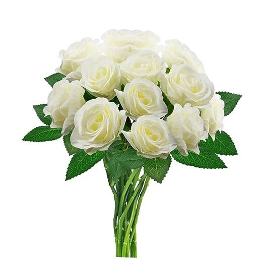 Artificial Roses with Long Stems, 12Pcs Realistic Roses Artificial White gallery