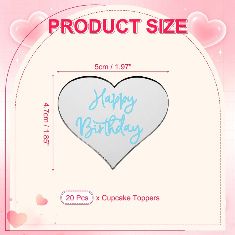 20 Piece Acrylic Birthday Mirror Cake, Heart Shape, 002-Silver gallery
