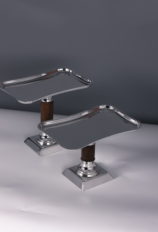 Handmade Brass Dessert Stand Set of 2 with Wooden Stem