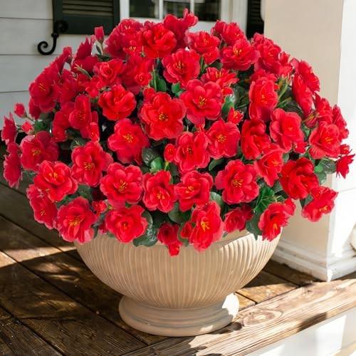Artificial Faux Red Flowers Plants for Outdoor Outside Spring Decor, A Red gallery