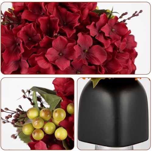 Fall Hydrangea Artificial Flowers in Black Square Ceramic Pot, Red#007 gallery