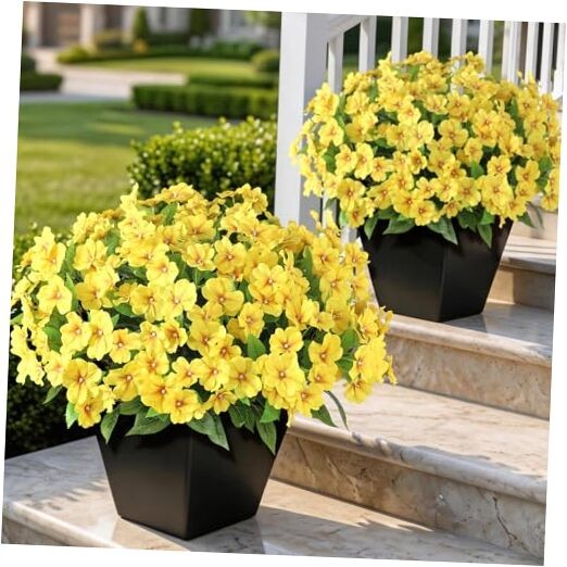 Bundles Artificial Impatiens for Outdoor Spring Summer Decor, No Fade 8 Yellow