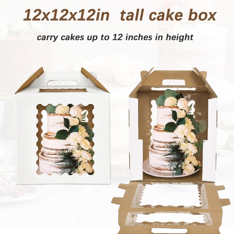 3 Pack 12x12x12 Inch Tall Cake Boxes with windows,10in 12in Large Tiered Cake... gallery
