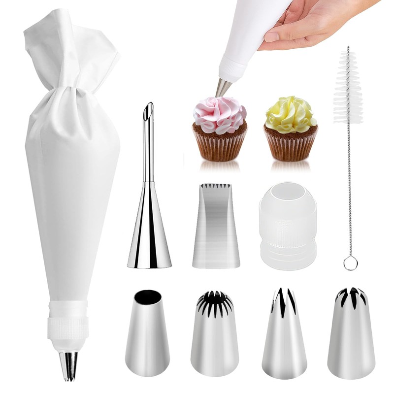 9-Piece Reusable Piping Bags and Tips Set- Cotton Baking Kit with Coupler, St…