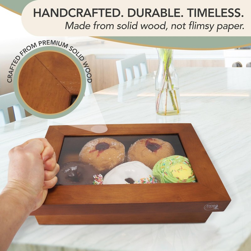 EcoLeafy Dot Wooden Bakery Box with Window - 12x8x2.5 Inches– Treat Boxes for... gallery