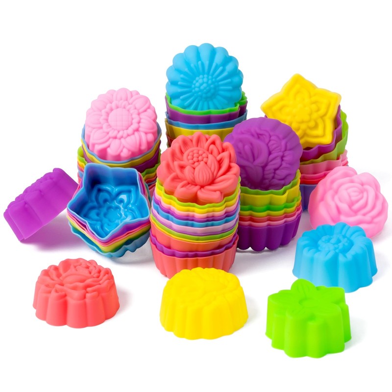 Mini Silicone Cupcake Liners Molds – 60Pcs 2 Inch Muticolor Floral Shaped Bak…