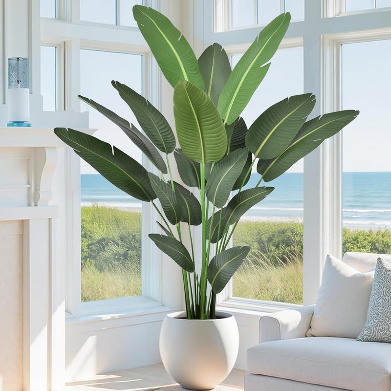 Roselywed Artificial Bird of Paradise Tree 7FT 19 Leaves 82in Black Pot Indoor gallery