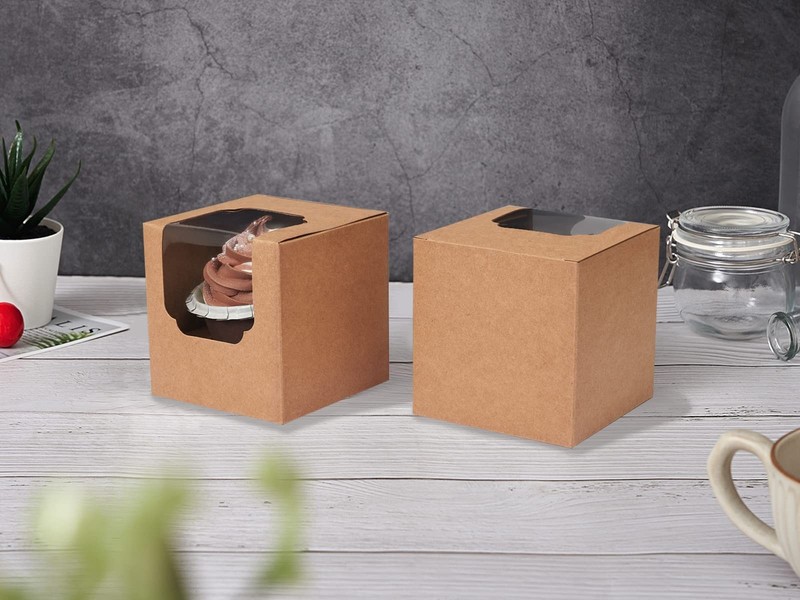 100 Pcs Kraft Brown Cupcake Boxes Individual Bulk Paper Cupcake Containers Si... gallery