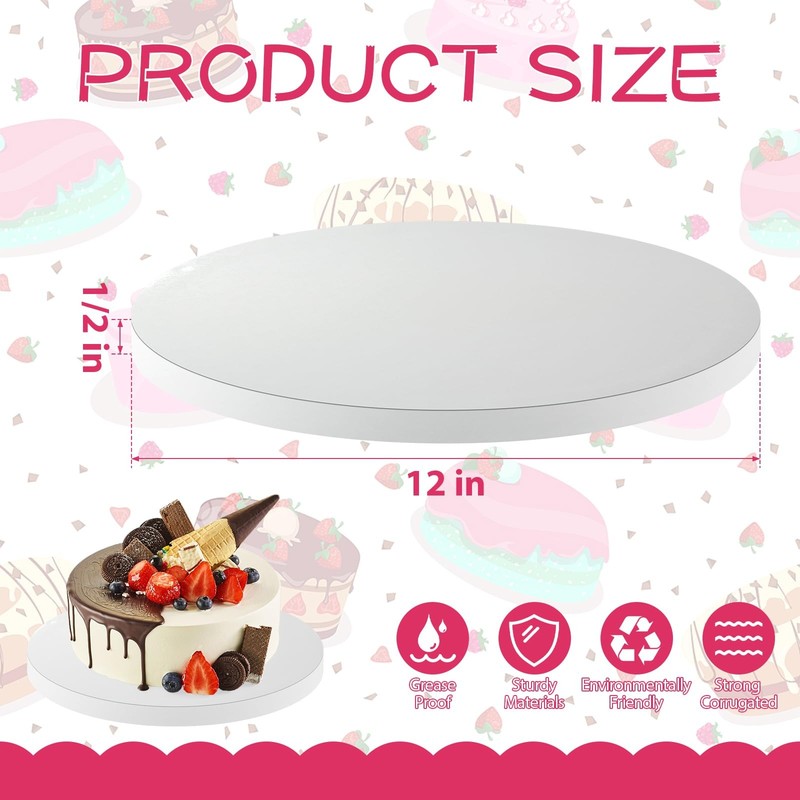 4 PCS Cake Boards 12 Inch Round 1/2 Inch Thick White Cardboard Drum gallery