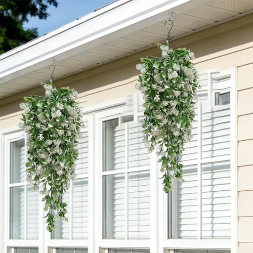 Toprooms Artificial Hanging Flowers UV Resistant Vines Ivy 4 Pcs White-rose gallery