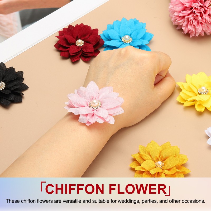 For 2.36 Inch Flower Chiffon Rhinestone, 12 Piece Fabric Applications, White gallery