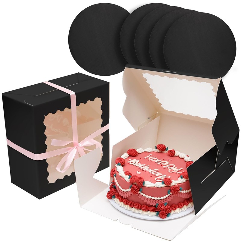 18 Pack 10 Inch Black Cake Boxes Window 10 Inch Bakery Boxes With Boards