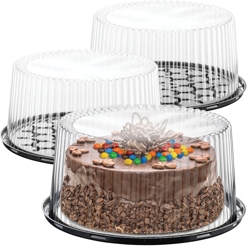 3 Pack 9 Inch Disposable Plastic Cake Containers with Dome Lids and Cake Boards