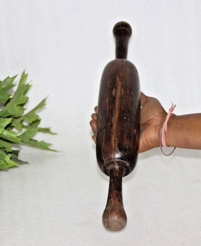 Antique Wooden Chapati Bread Rolling Pins Belans Original Old Lacquer 15818 gallery
