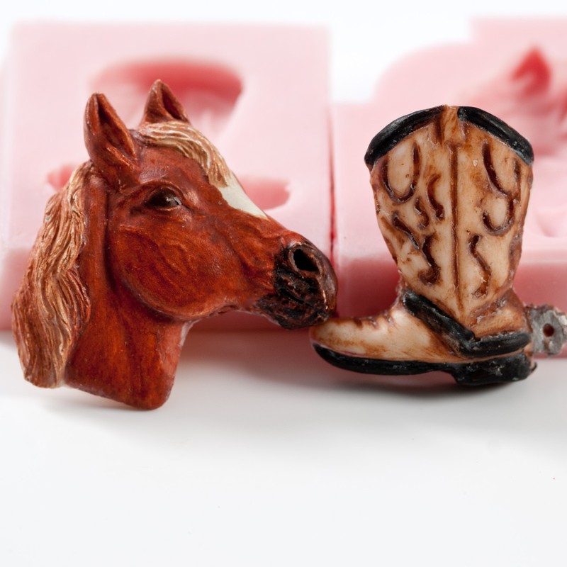 Silicone Mold Set Horse Cowboy Boot Cake Decorating Mould Fondant Clay (206) gallery