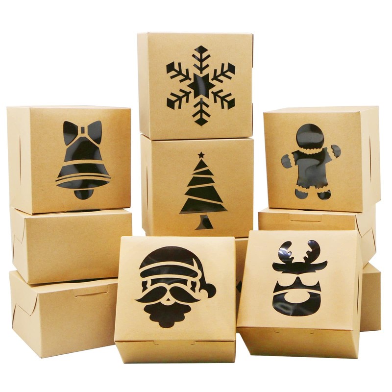 24 Pieces Christmas Cookie Boxes Christmas Bakery Box with Window for Pastrie…