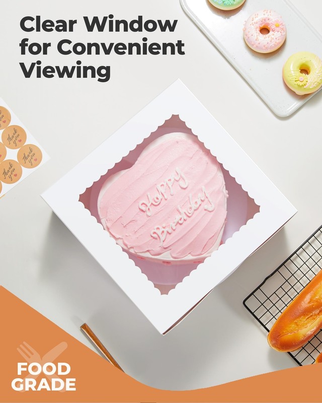 24 Pack Cake Boxes w/ Window for Cakes Chocolates Cookies Dessert, 10x10x5 Inch gallery