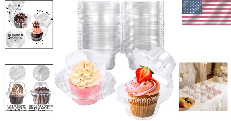 BPA-Free Clear Cupcake Containers - 50 Pack with Deep Dome & Easy Snap Closure gallery