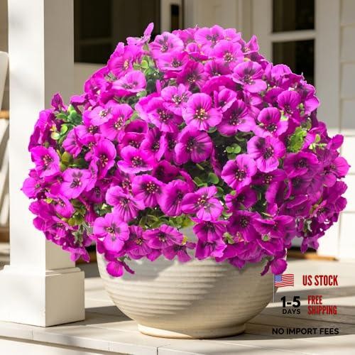 16 Bundles Artificial Pansy Flowers for Outdoors Fake Silk Flowers UV Fuchsia