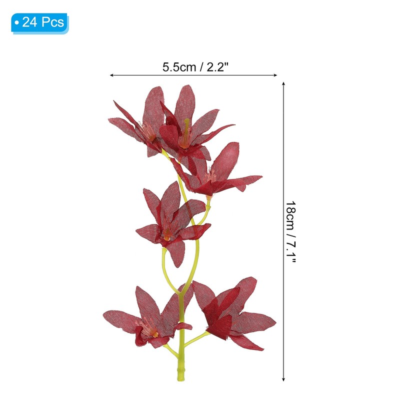 24Pcs 7" Artificial Orchid Flower Floating Candles Simulation Flower Burgundy gallery