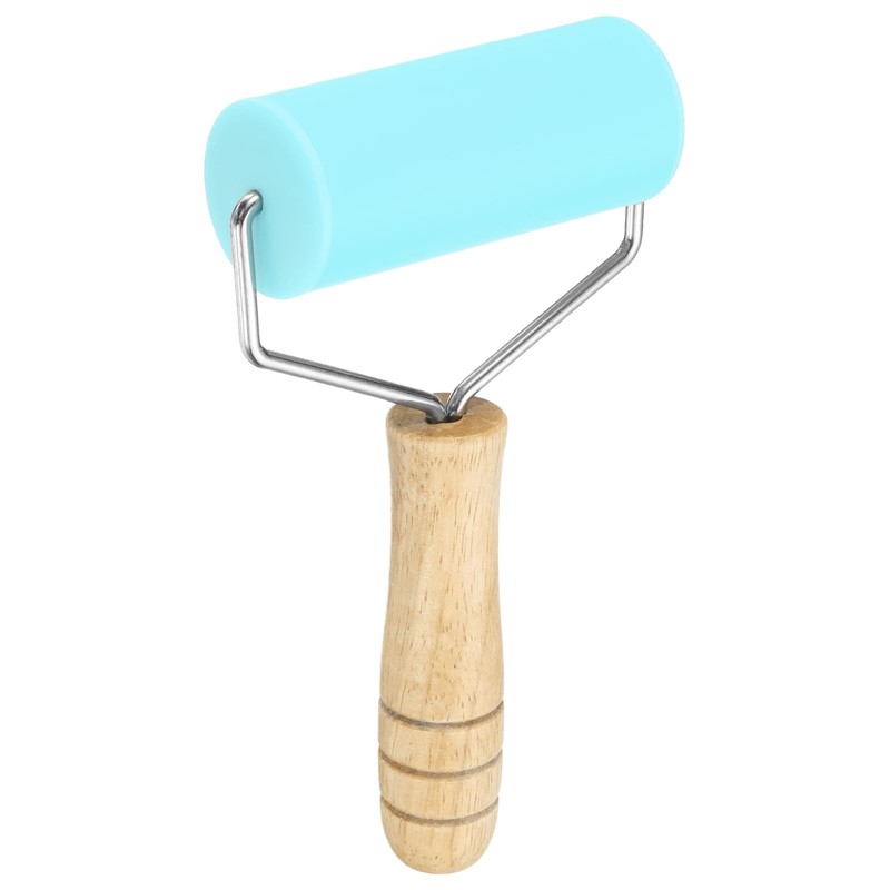 HARFINGTON Rolling Pin 7.6″ x 1.69″ Silicone Roller Wood Handle Blue