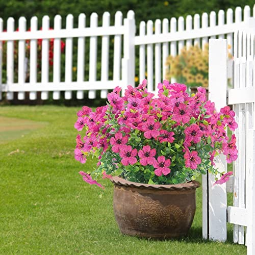 XEOLIAN 12 Bundles Artificial Flowers Outdoor UV Eucalyptus Flowers (Rose Red) gallery