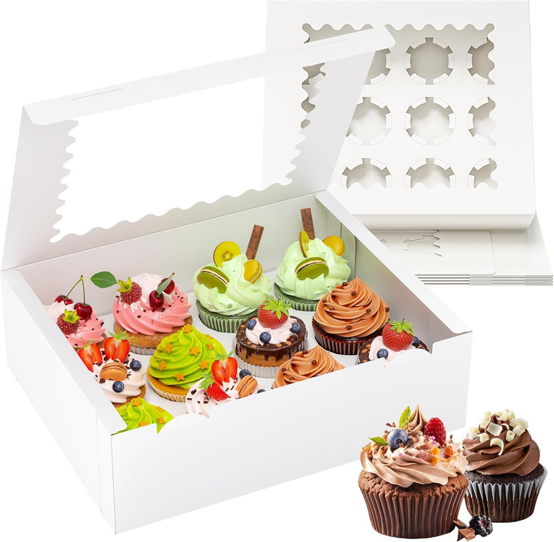 4 Pack Cupcake Boxes, Hold 12 Standard Cupcakes, Cupcake Containers with Window