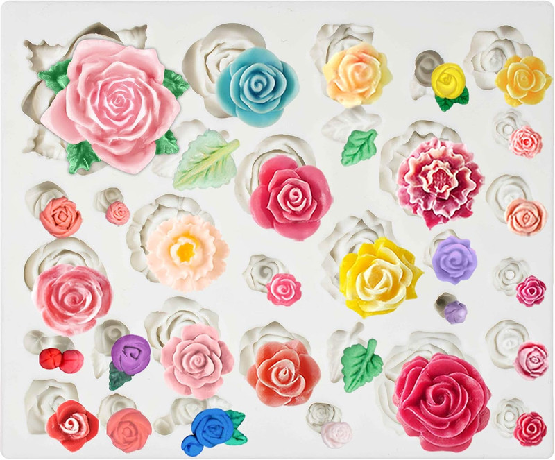 Funshowcase 32 Cavity Roses Flower Fondant Candy Silicone Mold for Sugarcraft Ca