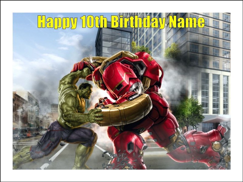 Hulk v Ironman Avengers Edible Cake Topper Icing Cake Decorations (2 Sizes)