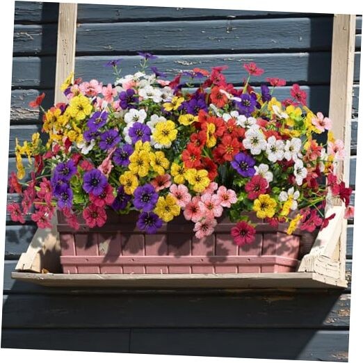 24 Bundles Outdoors Artificial Flowers UV Resistant Fake Silk Flowers Mix Color