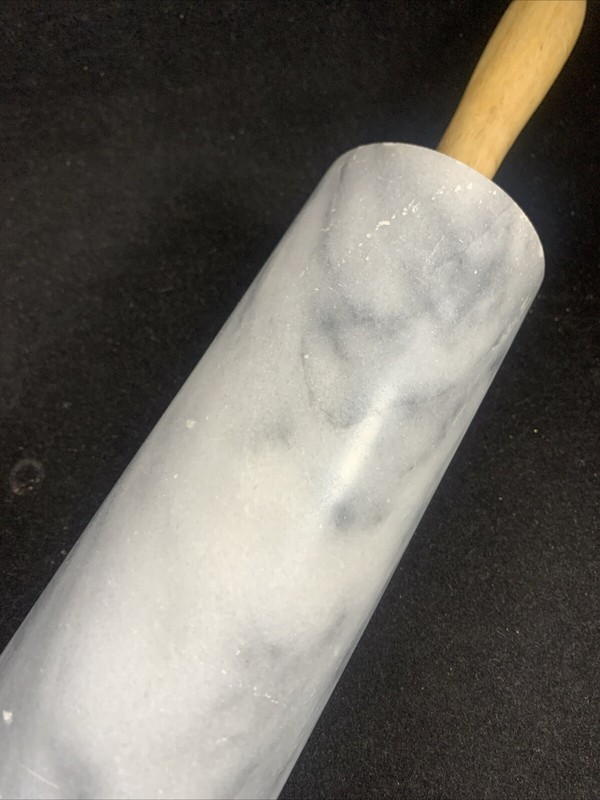 SOLID MARBLE Baking Rolling Pin w/WOODEN HANDLES + Wood Stand: 18" Long & 4½lbs. gallery