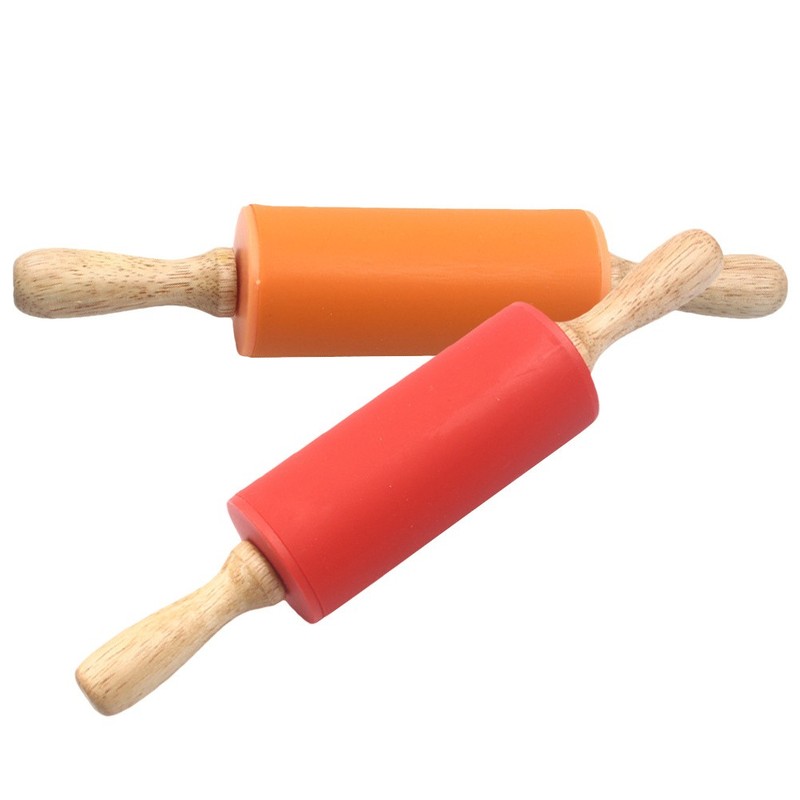2 Pcs Baking Rolling Pins Wooden Silicone Dough Roller for Pizza Cookie Tools