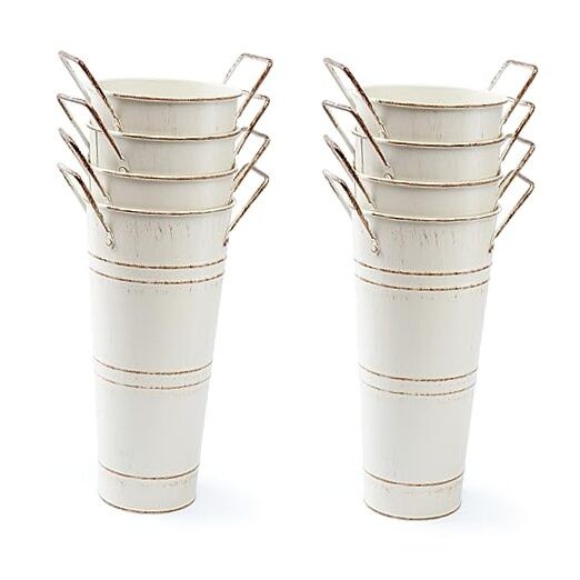 Galvanized Metal Vases Farmhouse French Flower Bucket 9.05in Small Beige 8pcs